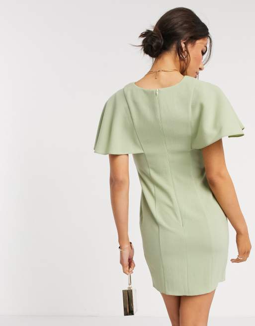 ASOS DESIGN - Mini- jurk met vleugelmouwen en V-hals in saliegroen, 2 van 4