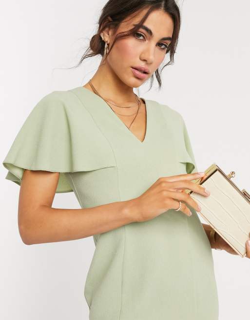 ASOS DESIGN - Mini- jurk met vleugelmouwen en V-hals in saliegroen, 3 van 4