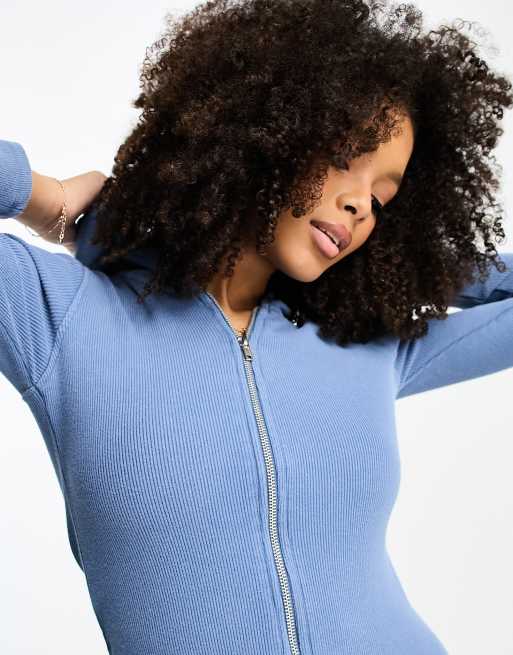 ASOS DESIGN - Mini-jurk met wassing, ritssluiting en hoodie in blauw, 3 van 4