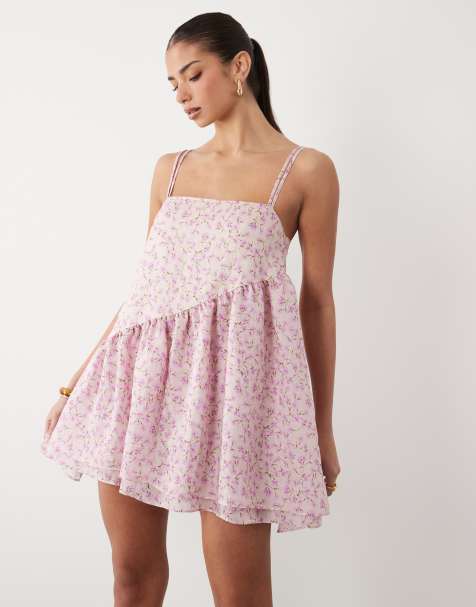 ASOS DESIGN - Mini jurk van chiffon met A-lijn en bloemenprint in roze - view 1