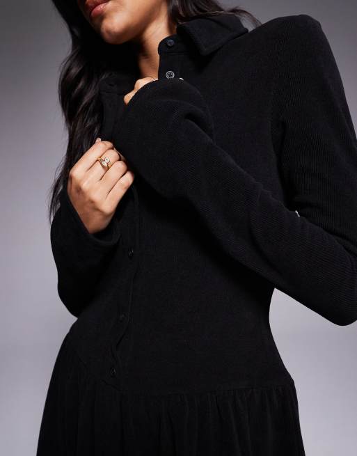 ASOS DESIGN - Mini-jurk van corduroy met knoopsluiting en verlaagde taille in zwart, 4 van 4