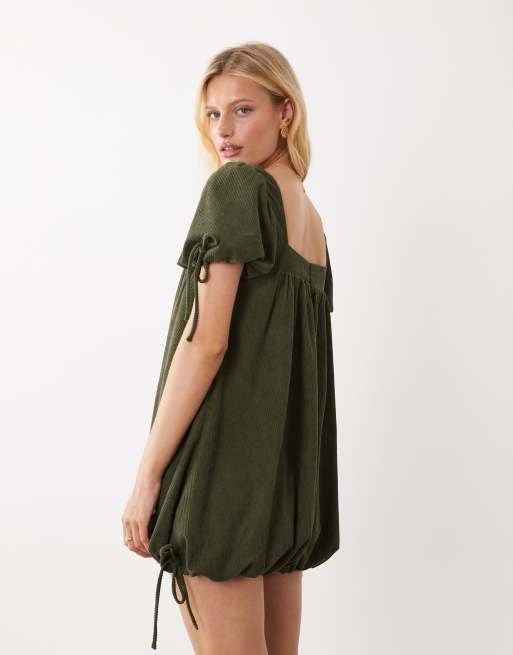 ASOS DESIGN - Mini jurk van corduroy met vierkante hals in olijfgroen, 3 van 4
