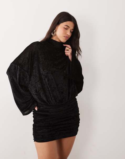 ASOS DESIGN mini jurk van fluwelen mesh in zwart - view 1