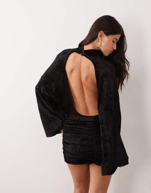 ASOS DESIGN mini jurk van fluwelen mesh in zwart, 4 van 4