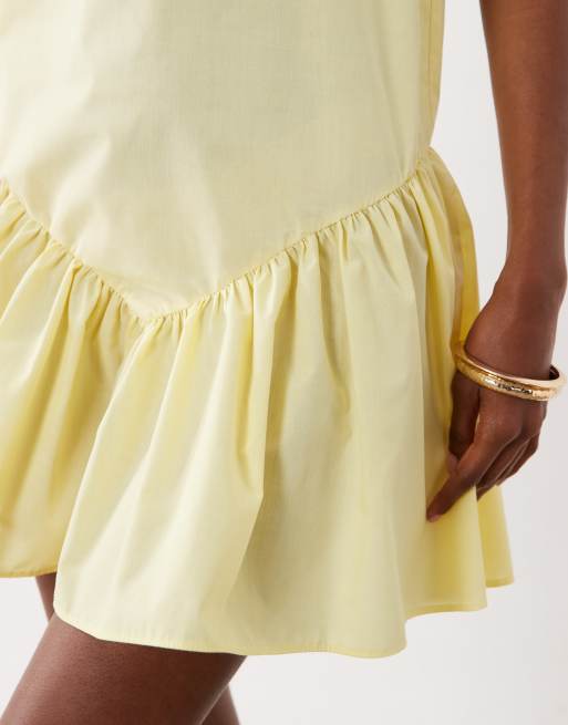 ASOS DESIGN - Mini jurk van popeline met rechte hals en verlaagde taille in citroengeel, 2 van 4