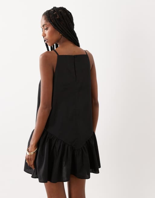 ASOS DESIGN - Mini jurk van popeline met rechte hals en verlaagde taille in zwart, 4 van 4