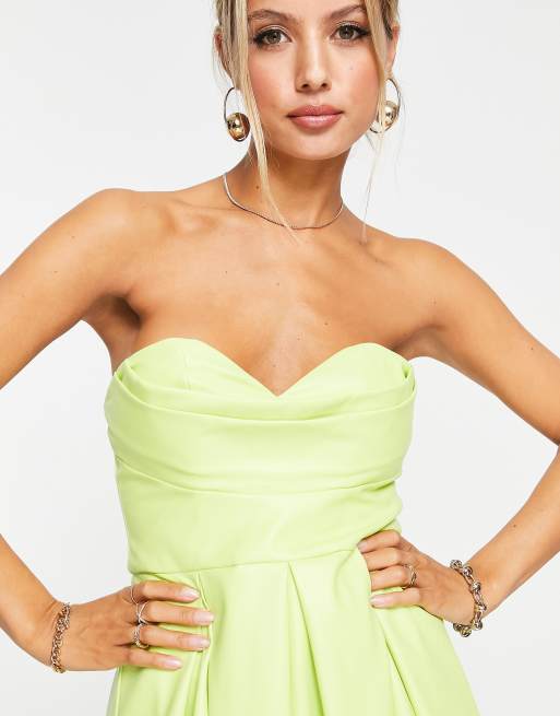 ASOS DESIGN - Mini-jurk van PU met korsettop en plooirok in groen, 2 van 4
