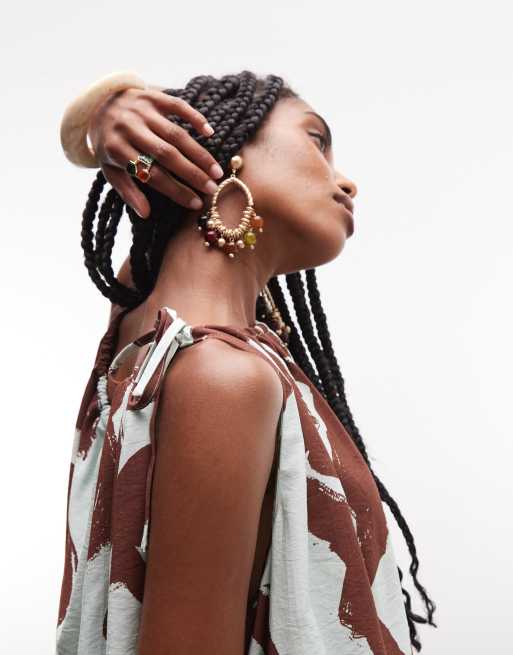 ASOS DESIGN mini-jurk van technische stof met gerimpelde hals en bubbel in print, 2 van 8