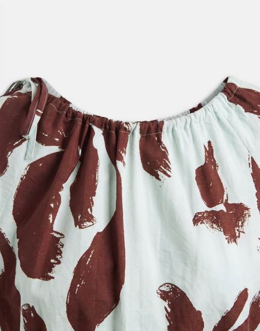 ASOS DESIGN mini-jurk van technische stof met gerimpelde hals en bubbel in print, 6 van 8