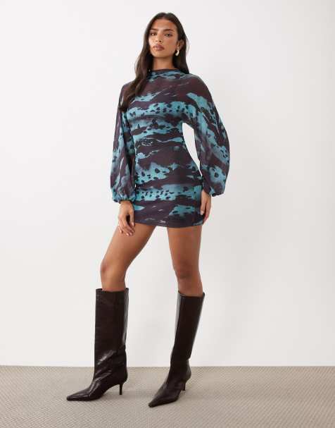 ASOS DESIGN Mini-Kleid aus Mesh mit verwischtem Print - view 1