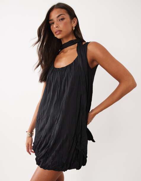 ASOS DESIGN Mini-Kleid mit Crinkle-Schal in Schwarz - view 1
