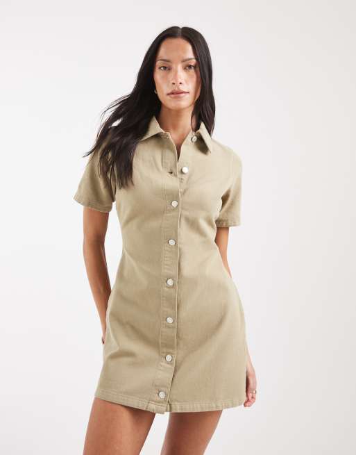 ASOS DESIGN Mini-Kleid mit durchgehender Knopfleiste in Stone-Wash, 2 von 4