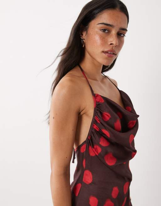 ASOS DESIGN Mini-Kleid mit tiefem Wasserfallausschnitt, Neckholder und Punktemuster, 3 von 4
