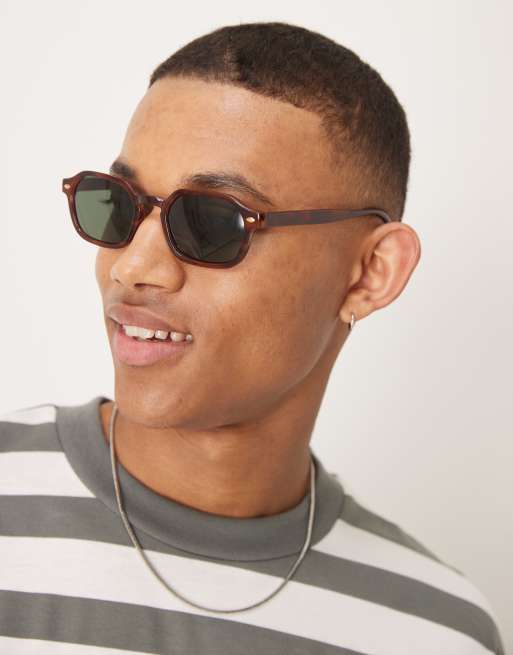 ASOS DESIGN - Mini lunettes de soleil rectangulaires à monture effet écaille de tortue et verres fumés verts