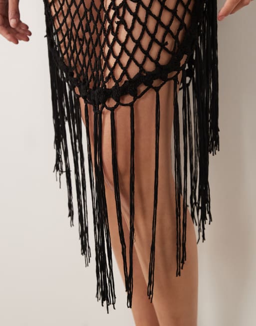 ASOS DESIGN - Mini macramé strandjurk in zwart, 3 van 4