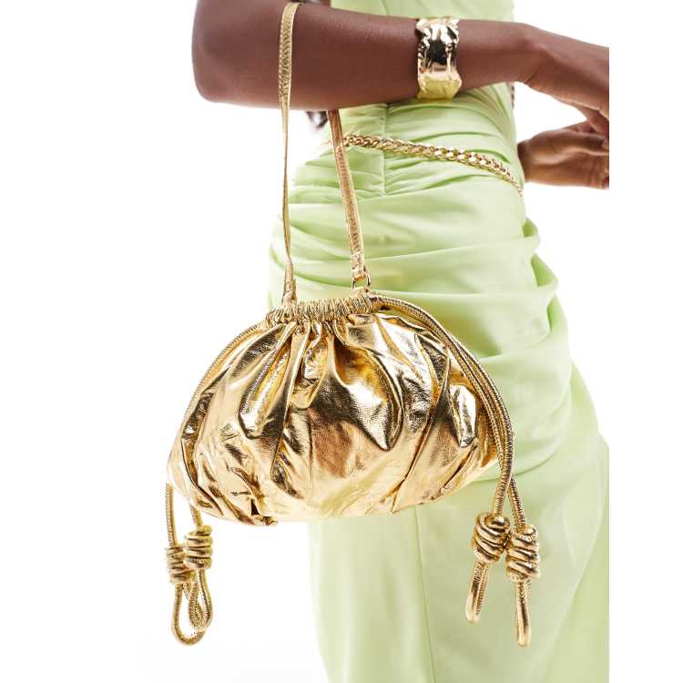 ASOS Design mini metallic drawstring clutch in gold