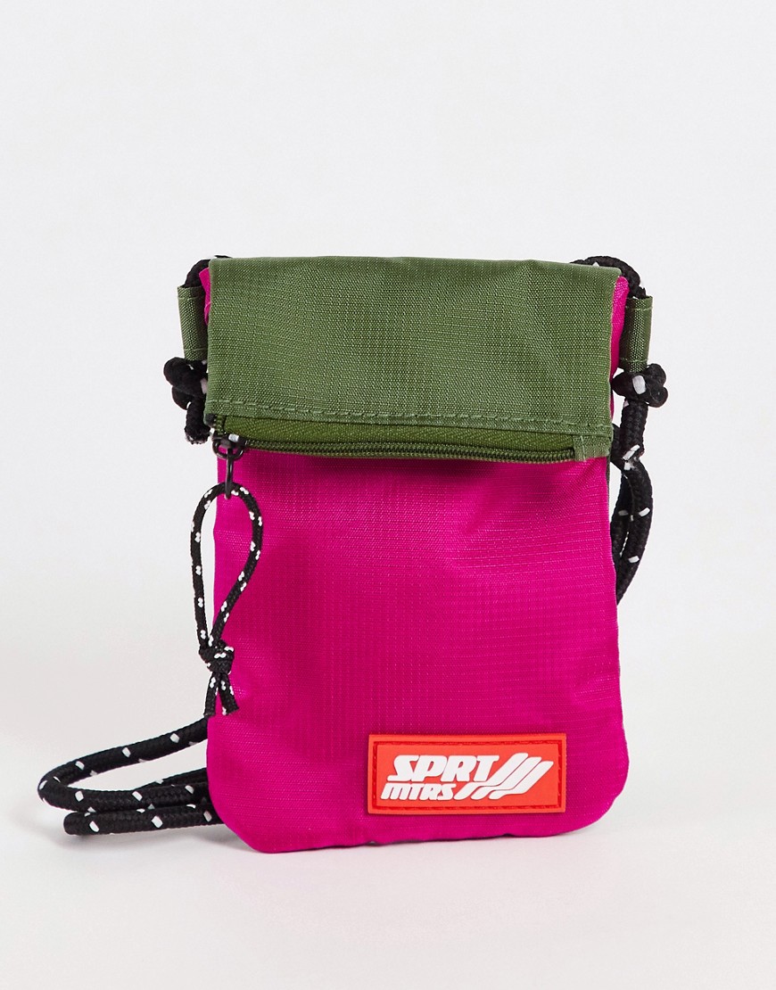 Asos Design Mini Nylon Pouch With Cross Body Strap In Pink And Green-multi