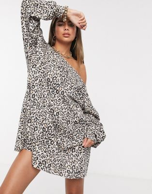 off shoulder leopard print dress