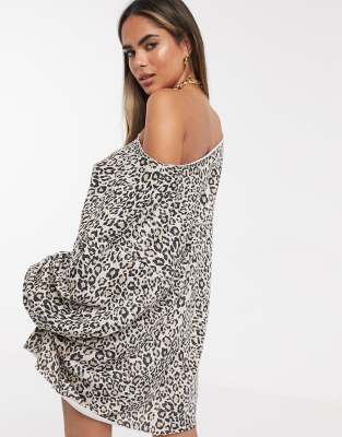 off the shoulder leopard print dress