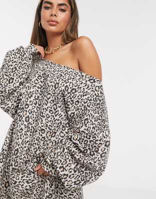 leopard print one shoulder sweatshirt