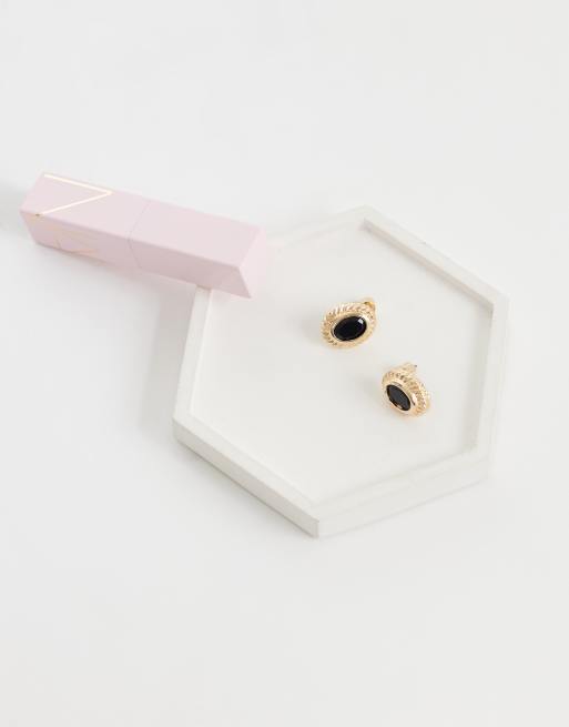 ASOS DESIGN - Mini oorknopjes met zwarte steen in goudkleur, 2 van 4