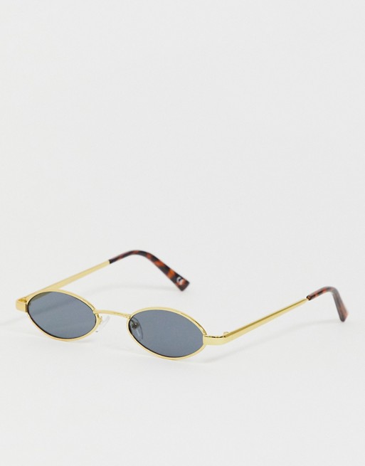 ASOS DESIGN 90s mini oval fashion glasses in gold metal and tort with smoke lens