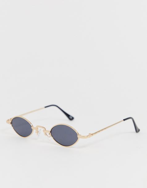 ASOS DESIGN mini oval sunglasses with nose bridge detail in gold with smoke lenses - view 1