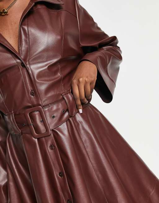 ASOS DESIGN - Mini-overhemdjurk in skatermodel met leerlook en riem in chocoladebruin, 4 van 4
