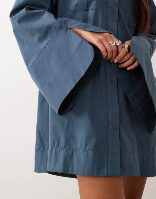ASOS DESIGN - Mini-overhemdjurk met brede manchetten en oversized zakken in inktblauw, 3 van 4