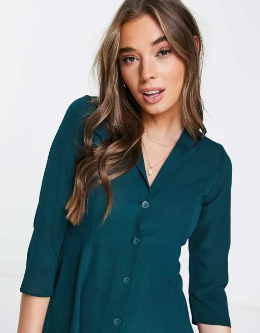 ASOS DESIGN - Mini-overhemdjurk met kraag en knopen in flesgroen, 3 van 4