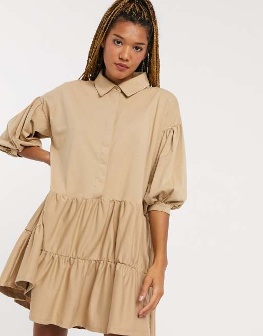 ASOS DESIGN - Mini-overhemdjurk met stroken in lichtbruin, 4 van 4
