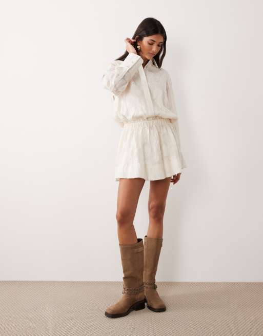 ASOS DESIGN - Mini overhemdjurk van jacquard in crème, 2 van 4