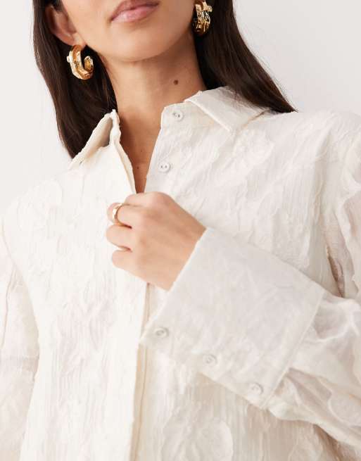 ASOS DESIGN - Mini overhemdjurk van jacquard in crème, 3 van 4