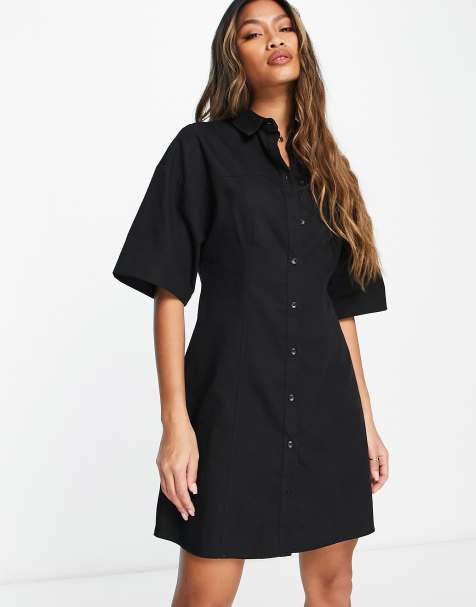 ASOS DESIGN - Mini overhemdjurk van keperstof in zwart - view 1