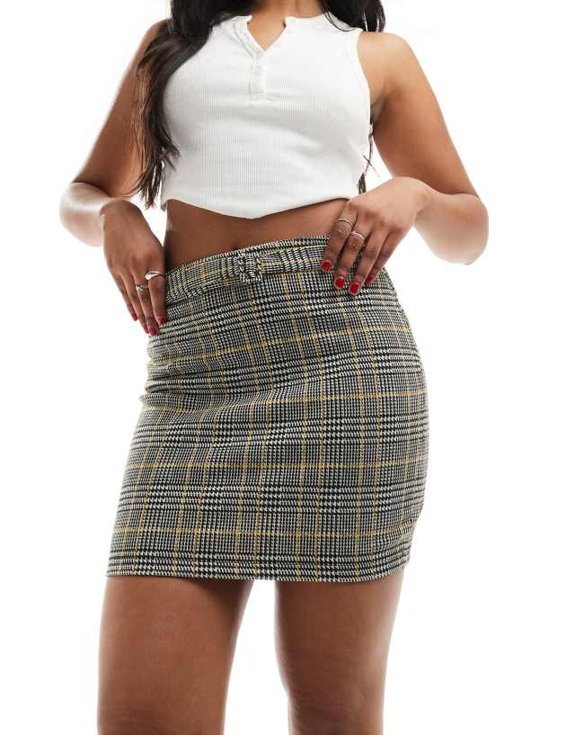 ASOS DESIGN - mini pelmet skirt with belt in brown check