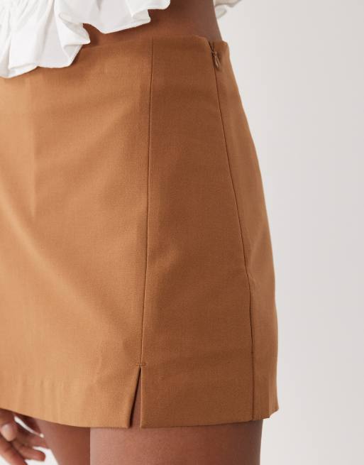 ASOS DESIGN mini pelmet skort with slit in tobacco, 5 of 5