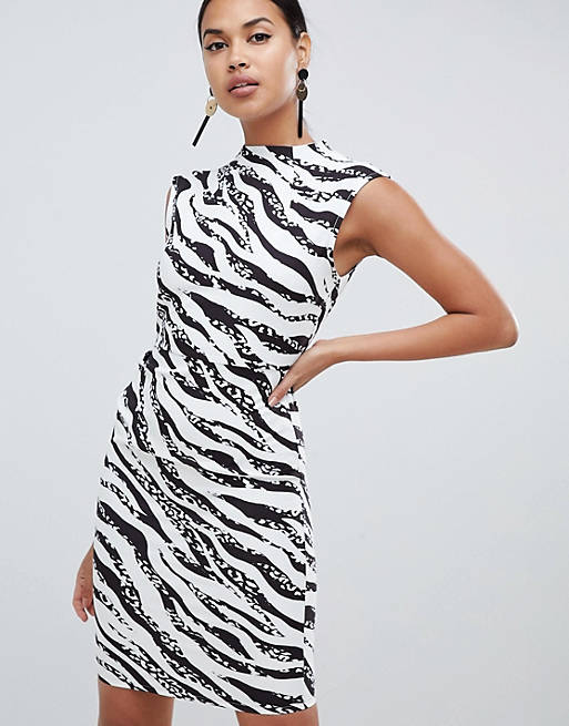 ASOS DESIGN mini pencil dress with tuck detail in zebra print | ASOS