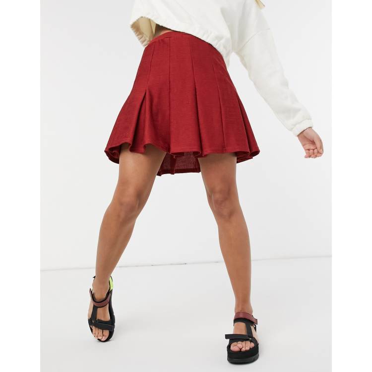 ASOS DESIGN mini pleated boucle tennis skirt in burgundy