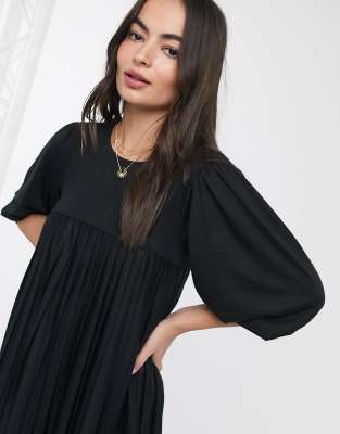 black pleated smock dress