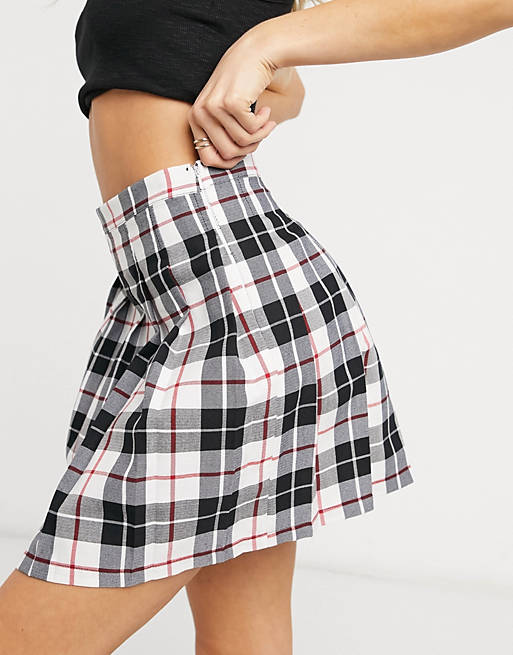 ASOS DESIGN mini pleated tennis skirt in mono plaid print | ASOS
