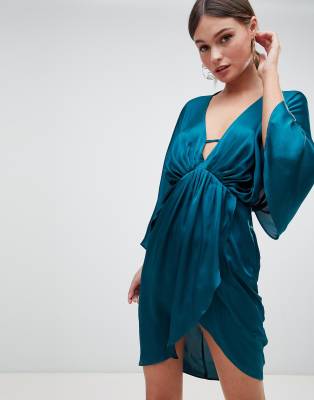 ASOS DESIGN mini plunge satin kimono dress | ASOS