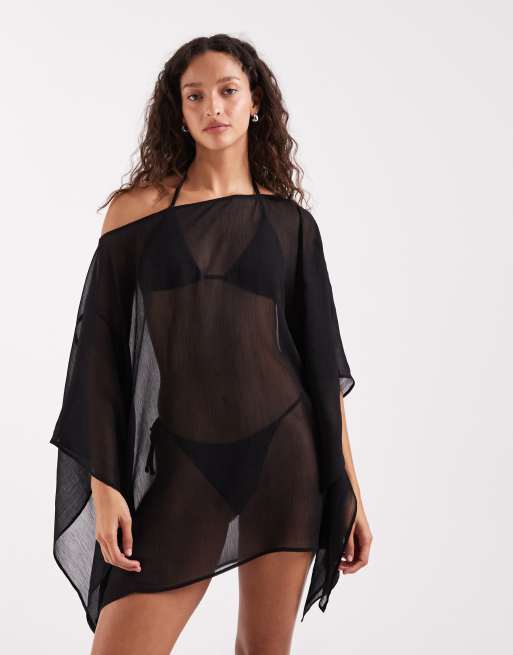 ASOS DESIGN - Mini-poncho de plage transparent - Noir, 2 de 4