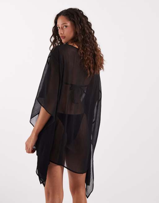 ASOS DESIGN - Mini-poncho de plage transparent - Noir, 4 de 4
