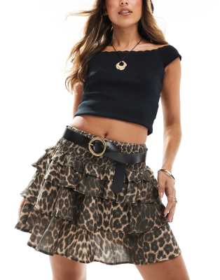 ASOS DESIGN mini rara skirt in leopard-Multi