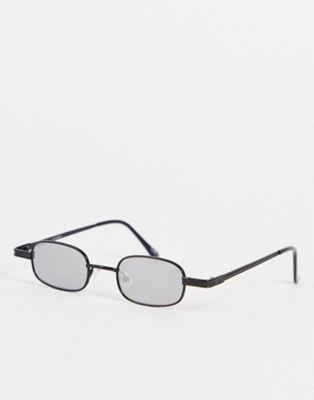 ASOS DESIGN mini rectangle glasses with frame detail and mirror lens in black