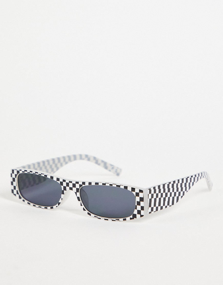ASOS DESIGN mini rectangle sunglasses with checkerboard design in black and white