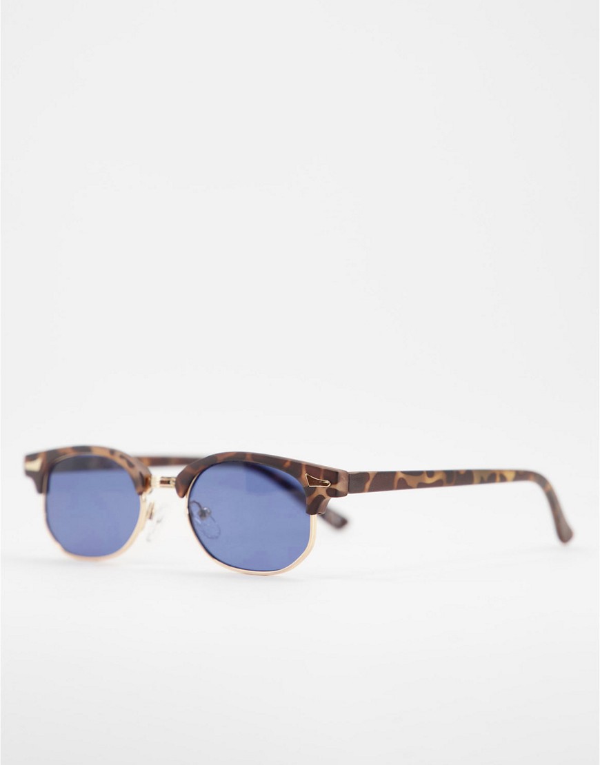 ASOS DESIGN mini retro sunglasses with tort detail and smoke lens-Brown