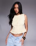 [ASOS DESIGN] ASOS DESIGN mini rib button through top with mini frill hem in buttermilk-Yellow M Buttermilk yellow
