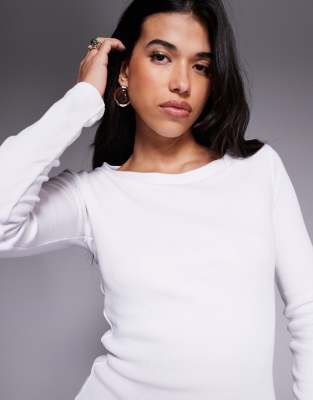Asos Design Mini Rib High Wide Scoop Top In White