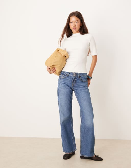 ASOS DESIGN mini rib knit high neck top with half sleeve detailing in ecru